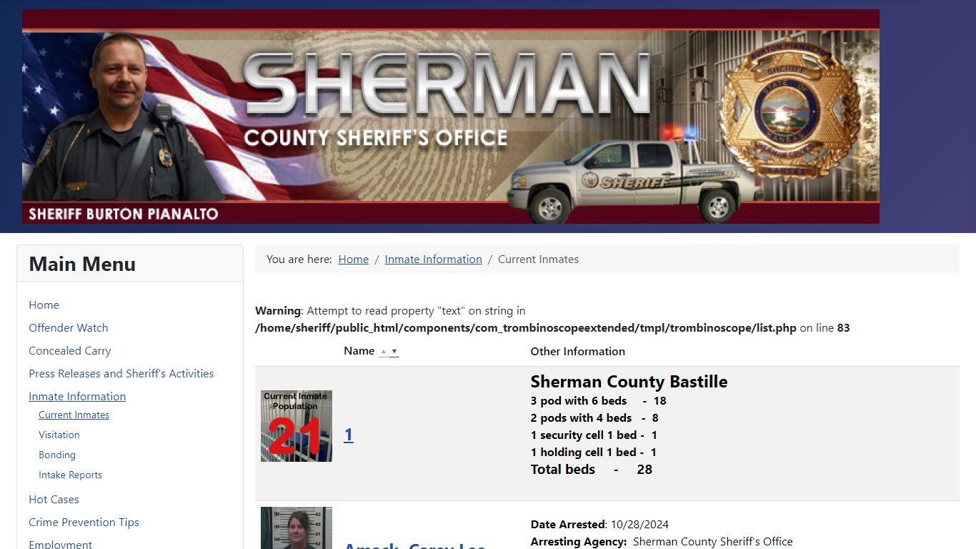 Current Inmates - Sherman County Sheriff