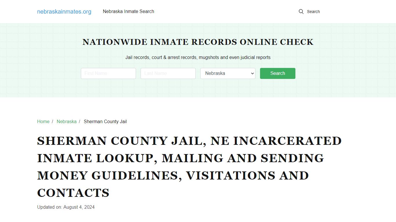 Sherman County Jail, NE: Offender Locator, Visitation & Contact Info